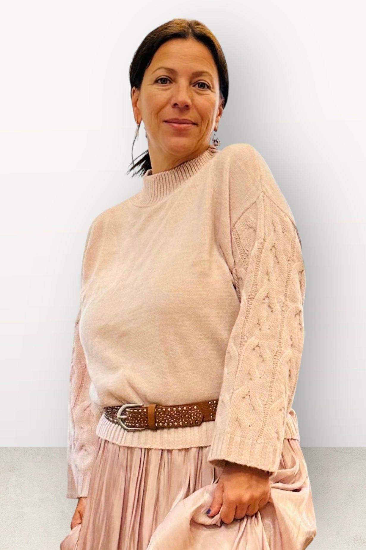 Figaro - Πλεκτό Πουλόβερ Με Πλέξη Στα Μανίκια Ροζ