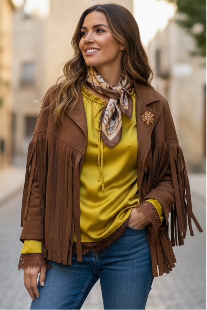 Charizma - Oversized Τζάκετ με Κρόσσια τύπου Σουέτ