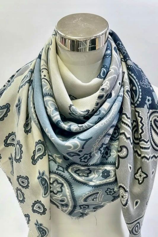 Lineta - Μεγάλο Τετράγωνο Μαντήλι Patchwork Blue Bandana 110x100cm