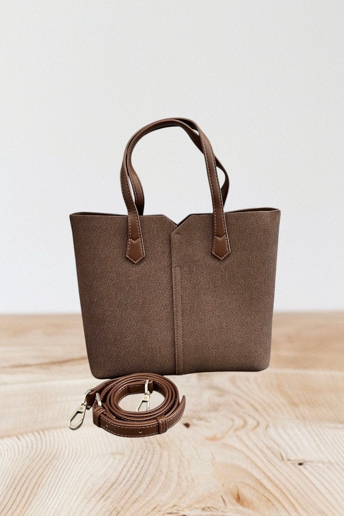 Charizma - Τσάντα Χειρός, Ώμου & Χιαστί σε Καφέ Υφασμάτινη Υφή με 2 Λαβές