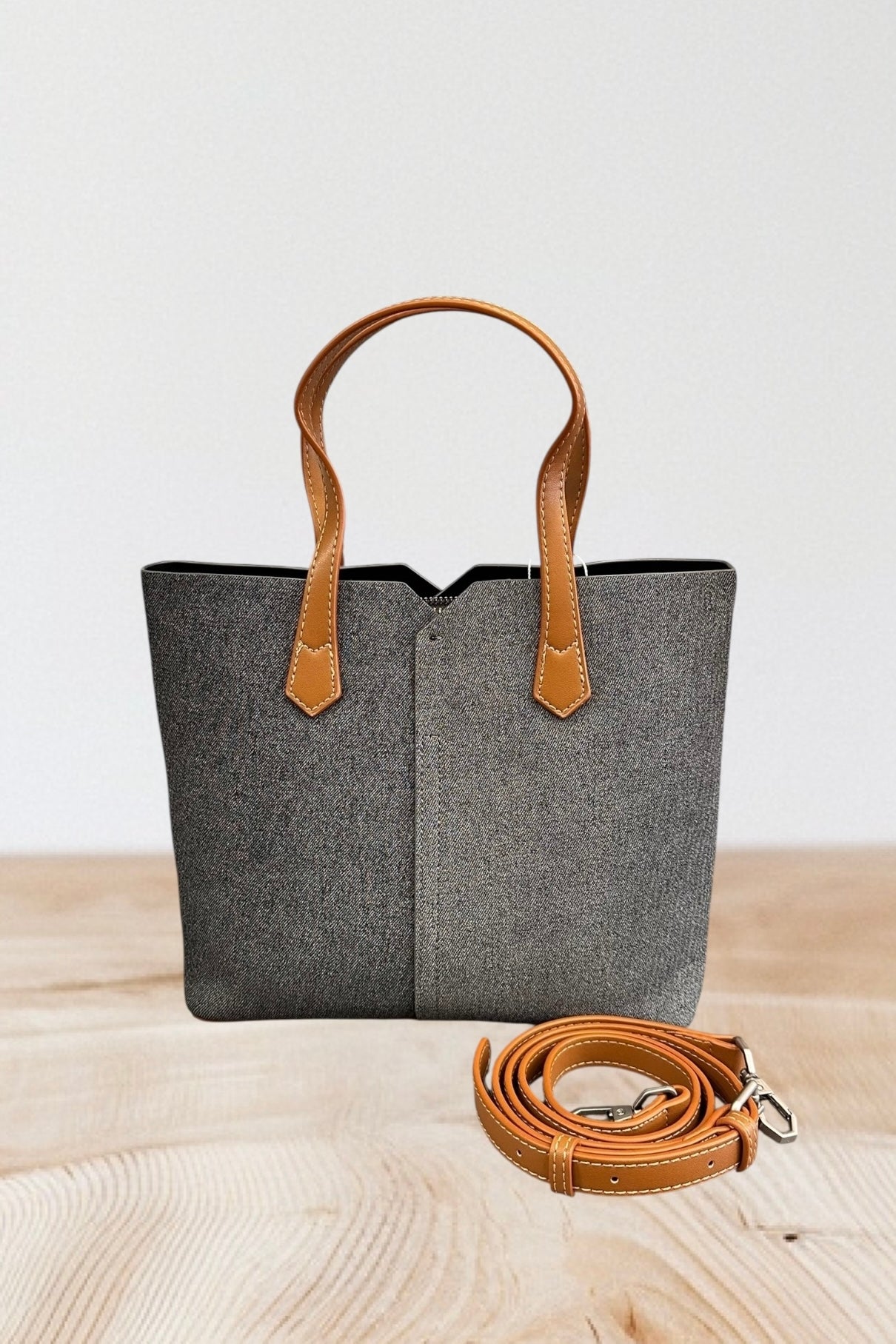 Charizma - Τσάντα Χειρός, Ώμου & Χιαστί σε Σκούρο Γκρι Υφασμάτινη Υφή με 2 Λαβές