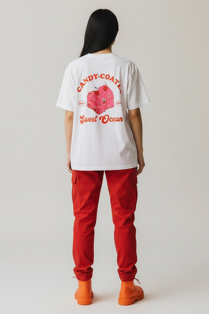 Charizma - Λευκό Μακό T- shirt Oversized Με Στάμπα Candy Coated