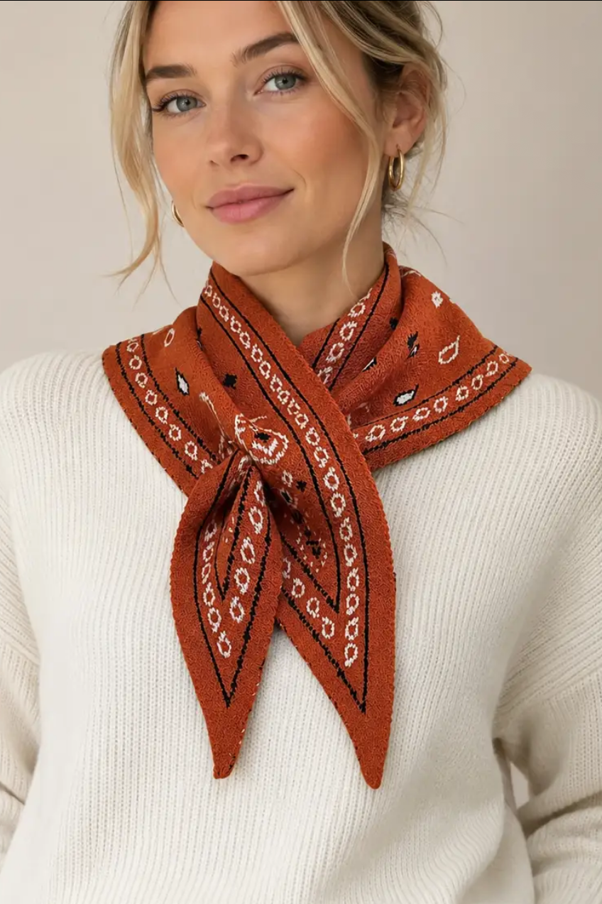 Lineta - Παχύ Τριγωνικό Μαντήλι Orange Bandana 102x36 cm