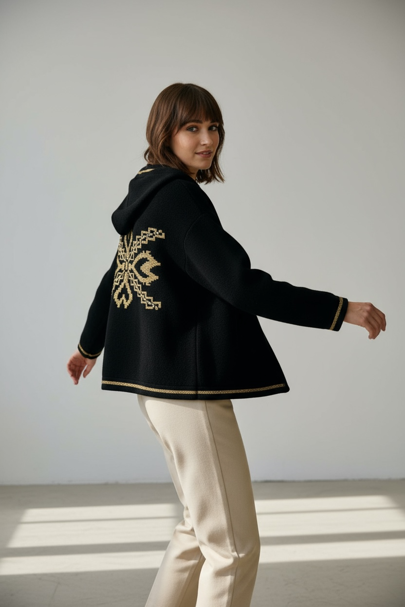 Figaro - Πλεκτή Κοντή Ζακέτα Hoddie Knit Μαύρο