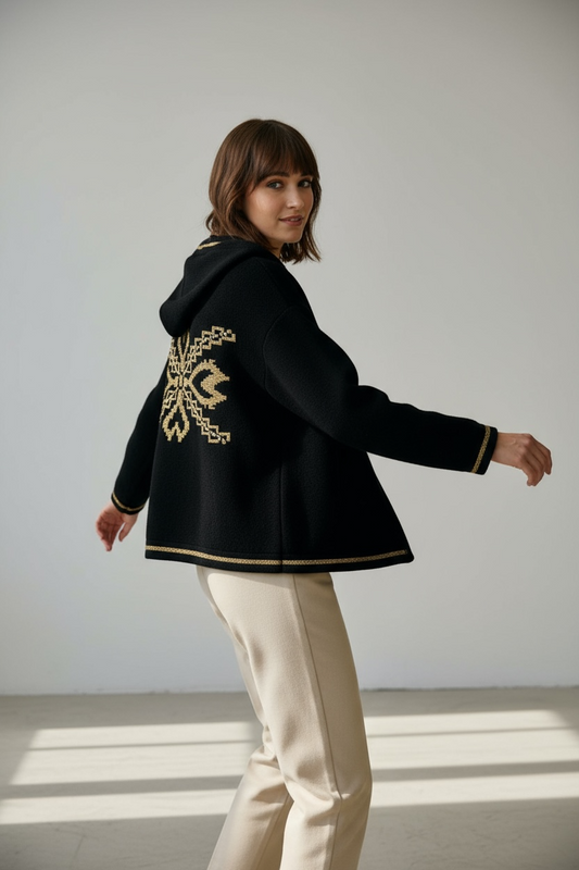 Figaro - Πλεκτή Κοντή Ζακέτα Hoddie Knit Μαύρο