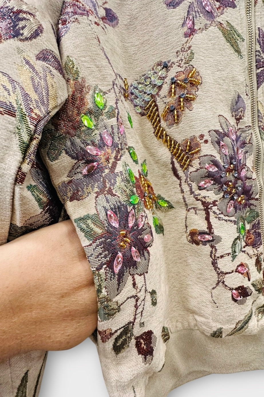 Charizma - Πανωφόρι Bomber με Ανάγλυφο Ανθοκέντημα & Παγιέτες Μπεζ