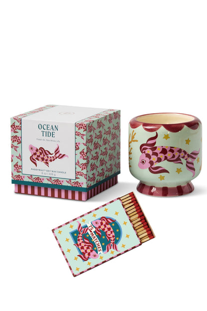 Paddywax Adopo Koi Fish - Κεραμικό κερί σόγιας, Ocean Tide  226gr & Σπίρτα 75 τεμ