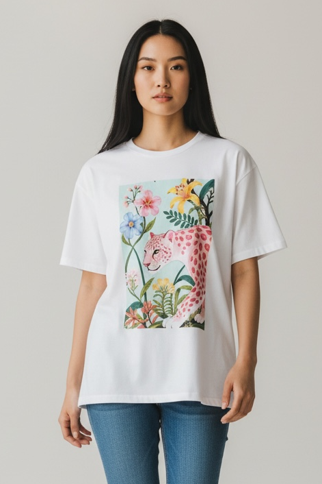 Charizma - Oversized Μακό T-shirt Flower Power Panther