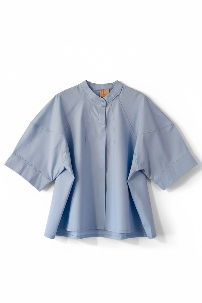 Zeta Otto - Γαλάζιο βαμβακερό πουκάμισο με γιακά mao & Α γραμμή