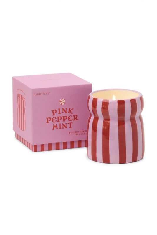 Paddywax Cabana Pink Peppermint - Φυτικό Κερί 184gr σε ροζ ριγέ κεραμικό δοχείο