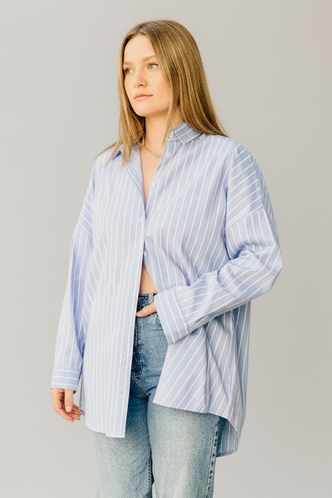 New Age - Πουκάμισο ριγέ Martina Γαλάζιο