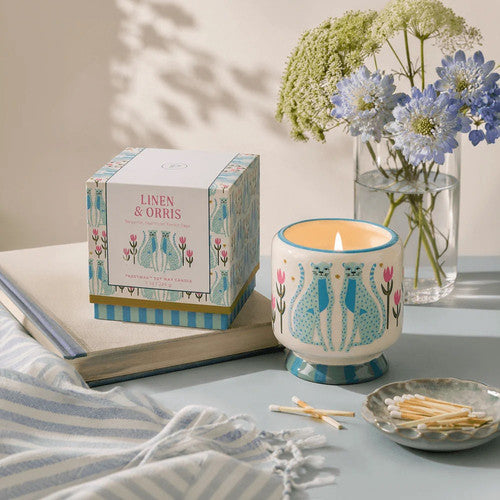 Paddywax Adopo Blue Cheetahs - Κεραμικό κερί σόγιας, Linen & Orris 226gr & Σπίρτα 75 τεμ