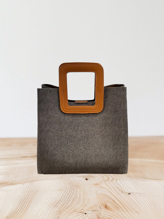 Charizma - Τσάντα Χειρός, Ώμου & Χιαστί σε Γκρι Υφασμάτινη Υφή με Τετράγωνη Λαβή