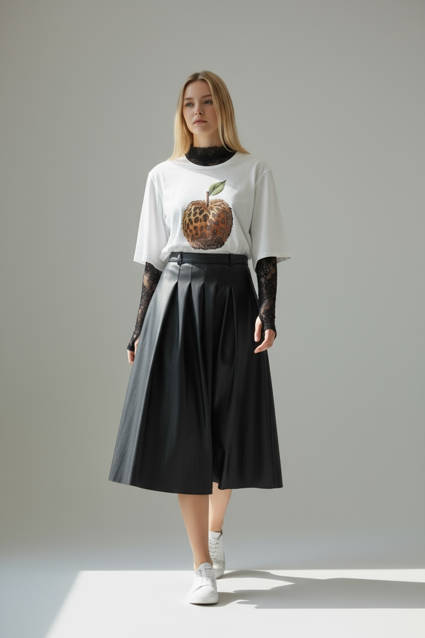 Charizma - Δερματίνη Φούστα με Πιέτες Μαύρη