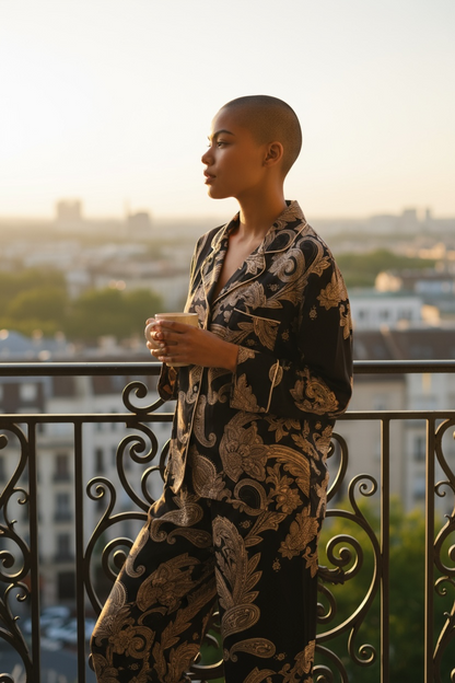 Lumina - PJ Chic Style Σετ Παντελόνα με Πουκαμίσα σε Λαχούρια Μαύρο