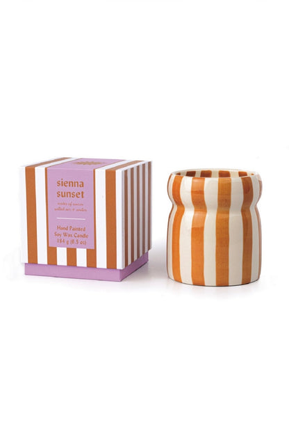 Paddywax Cabana Sienna Sunset - Φυτικό Κερί 184gr σε πορτοκαλί ριγέ κεραμικό δοχείο