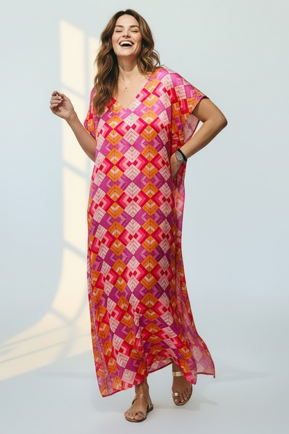Anlyta - Oversized Καφτάνι Silk Touch Tally Candy Pink & Fuchsia