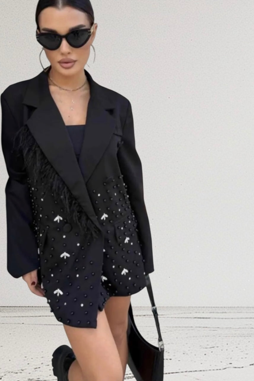 Charizma - Βραδινό Σακάκι Glamour με Παγιέτες & Φτερά