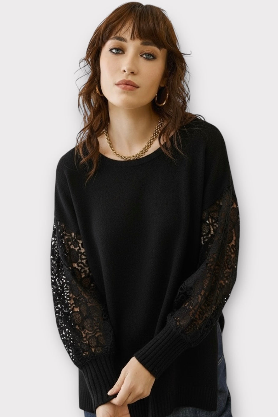 Figaro - Glam Lace & Sequin Knit Πουλόβερ Μαύρο