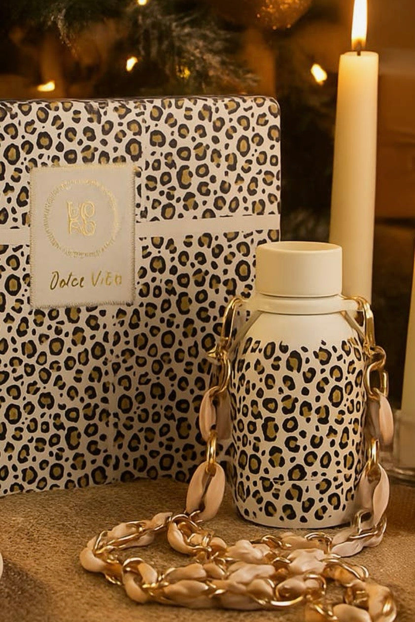 Yoko - Ισοθερμικό Μπουκάλι Leopard Blush 350ml με Διακοσμητική Αλυσίδα Gift Box