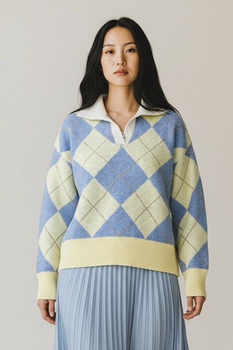 Charizma - Πλεκτό Πουλόβερ Ρόμβοι (Argyle) Κίτρινο- Γαλάζιο