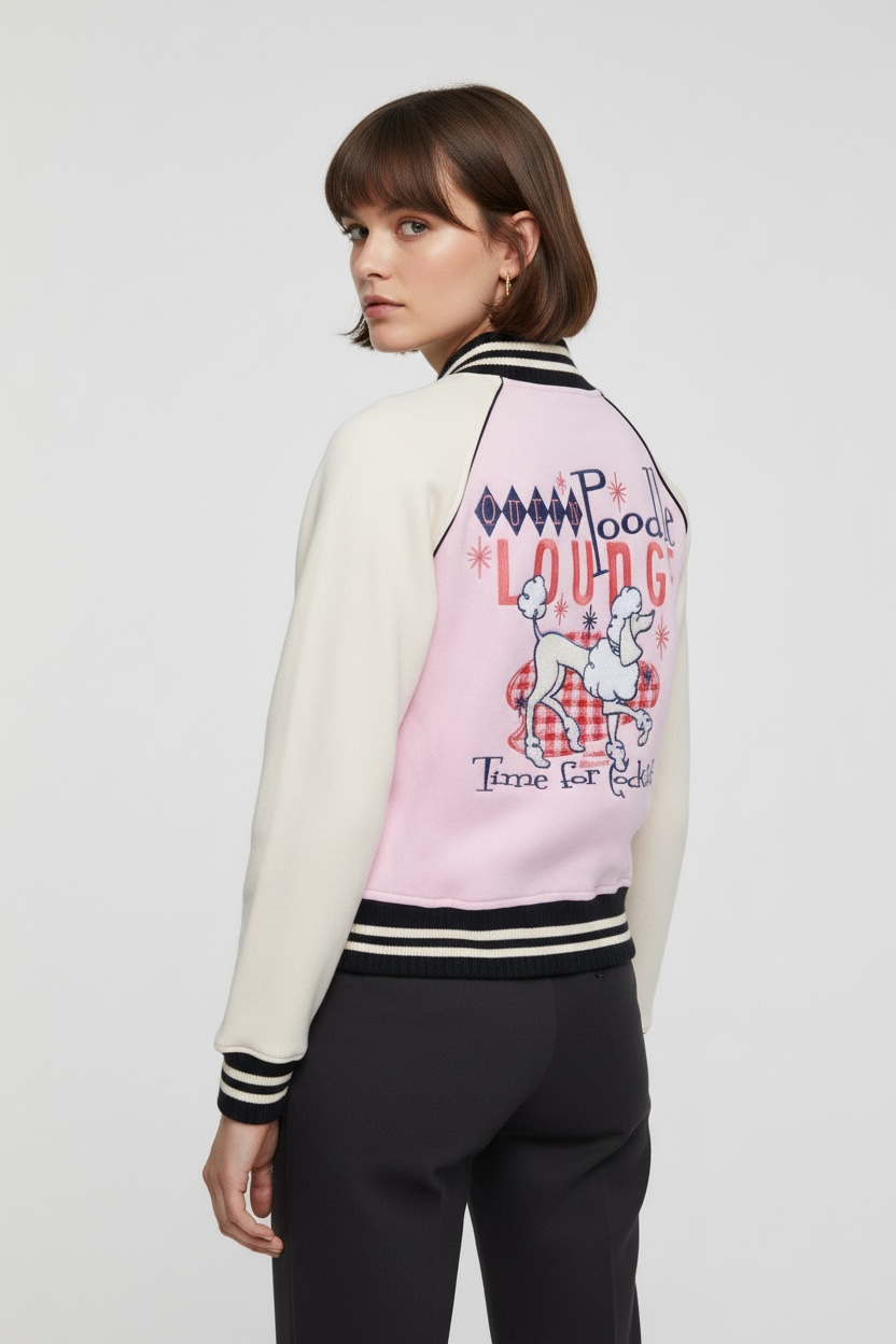 Queen Kerosin - Κολεγιακό Τζάκετ «Poodle Lounge» Ροζ