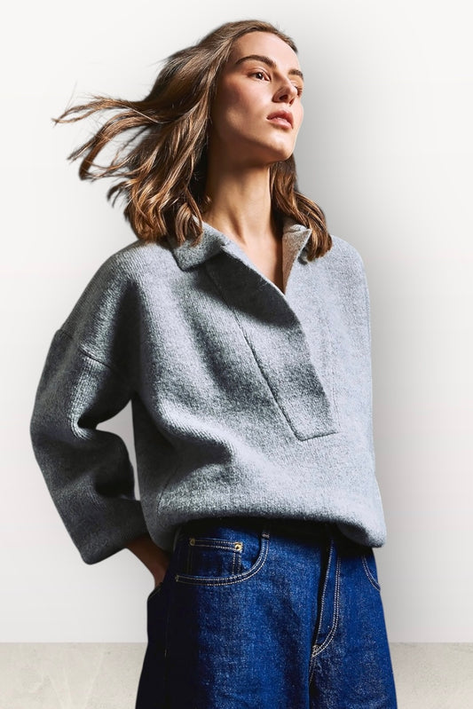 Tailor Made - Minimal Πλεκτό Φούτερ Γκρι