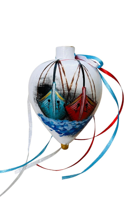 Οδυσσέας Μιχελάκος - Χειροποίητη Κεραμική Σβούρα Μικρή Ζωγραφισμένη στο Χέρι Λευκή