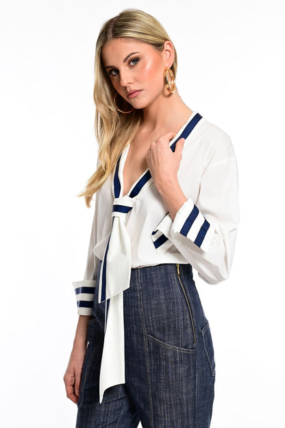 We Coss - Πουκάμισο Navy Chic με Δέσιμο