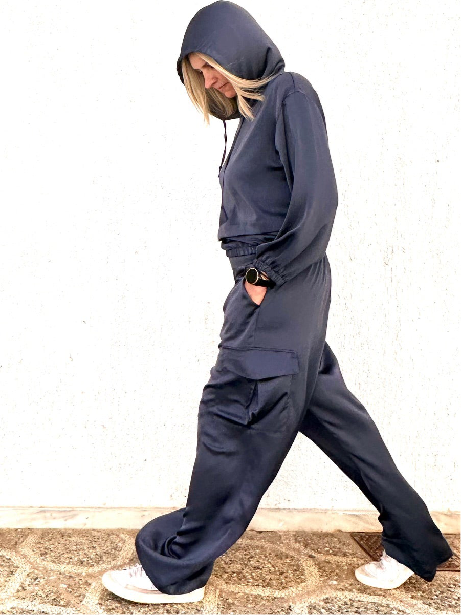 Cache Cache - Σετ Μπλούζα Σατέν Με Κουκούλα & Παντελόνα Με Τσέπες Navy