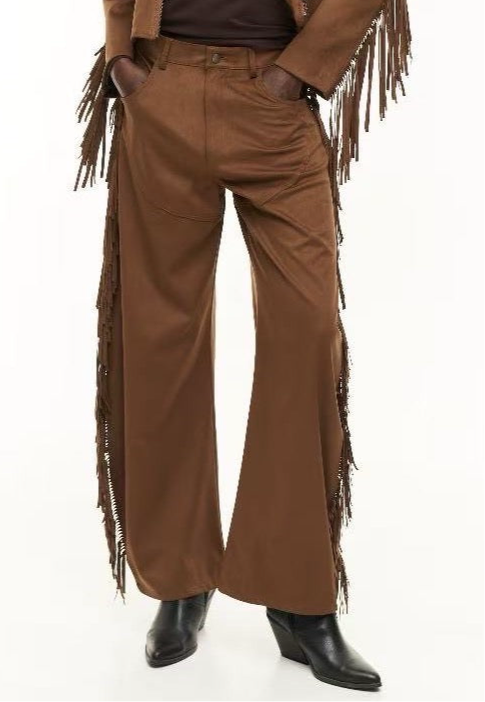 Lumina - Φαρδιά Παντελόνα Cowboy με Κρόσσια & Τσέπες Καμηλό