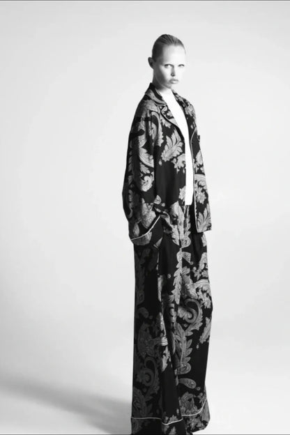 Lumina - PJ Chic Style Σετ Παντελόνα με Πουκαμίσα σε Λαχούρια Μαύρο