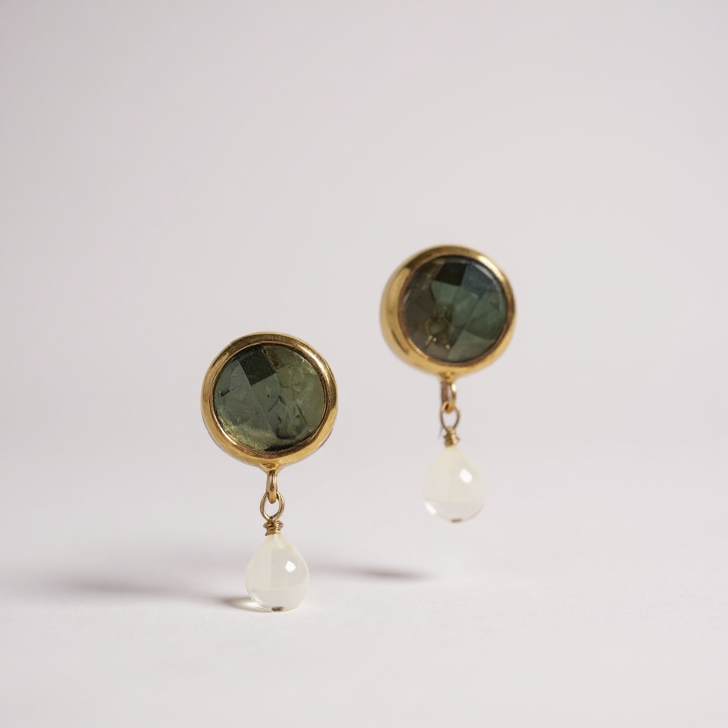 Tonia Makri - Χειροποίητα Επίχρυσα Ασημένια Σκουλαρίκια Με Ημιπολύτιμους Λίθους