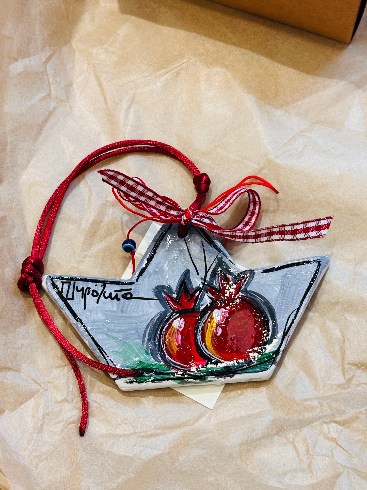 Ψαρόνι - Κεραμικό Γούρι Μικρό Καραβάκι Ρόδια Γκρι