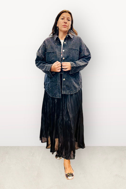 Charizma - Πλισέ Φούστα με Μεταλιζέ Απόχρωση Μαύρη