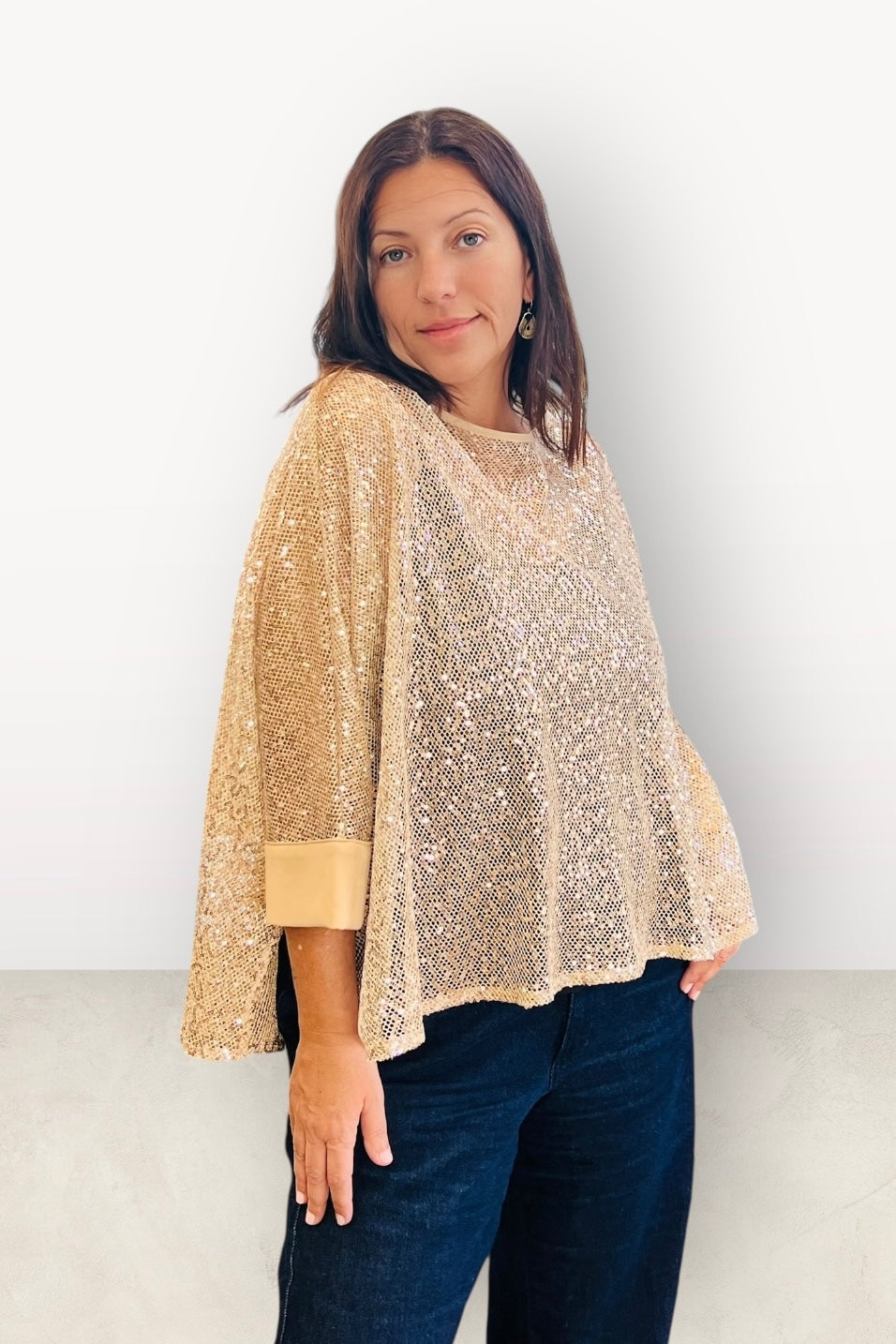 Figaro - Μπλούζα Δικτυωτή με Σατέν Λεπτομέρειες σε Χρυσή Απόχρωση