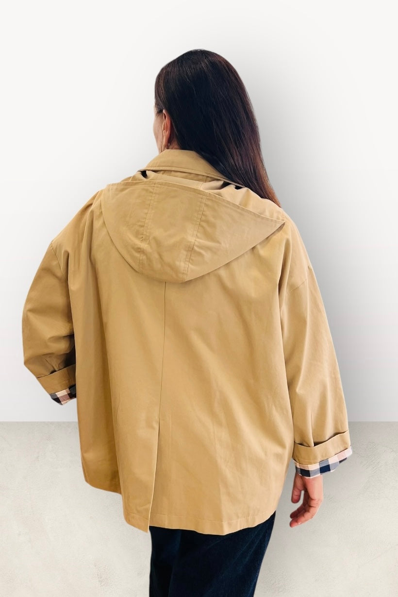 Gioya & Co - Καμπαρντίνα Κοντή με Καρό Λεπτομέρειες