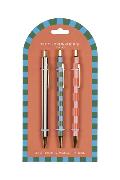 Designworks A Dopo Stripes & Checks – Σετ 3 Στυλό Με Διαφορετικά Σχέδια
