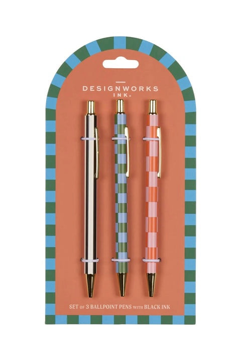 Designworks A Dopo Stripes & Checks – Σετ 3 Στυλό Με Διαφορετικά Σχέδια