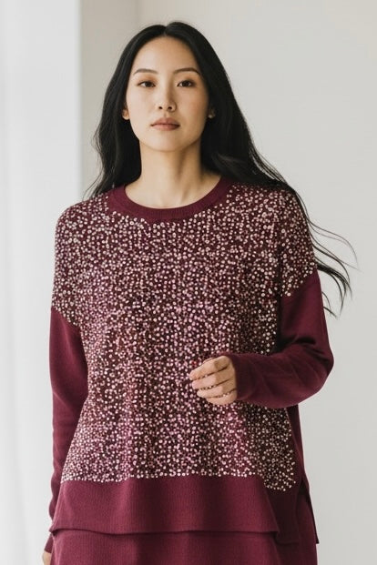 Charizma - Μπλούζα Πλεκτό με Παγίετες Μπορντώ