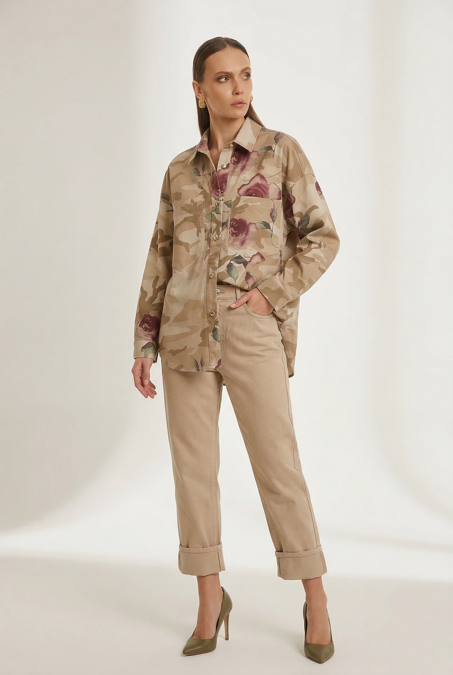 Eighty2 by Figaro - Overshirt Camouflage με Λουλούδια & Μεταλλικά Κουμπιά