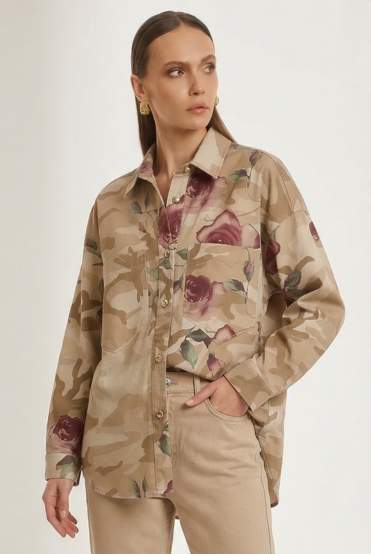 Eighty2 by Figaro - Overshirt Camouflage με Λουλούδια & Μεταλλικά Κουμπιά