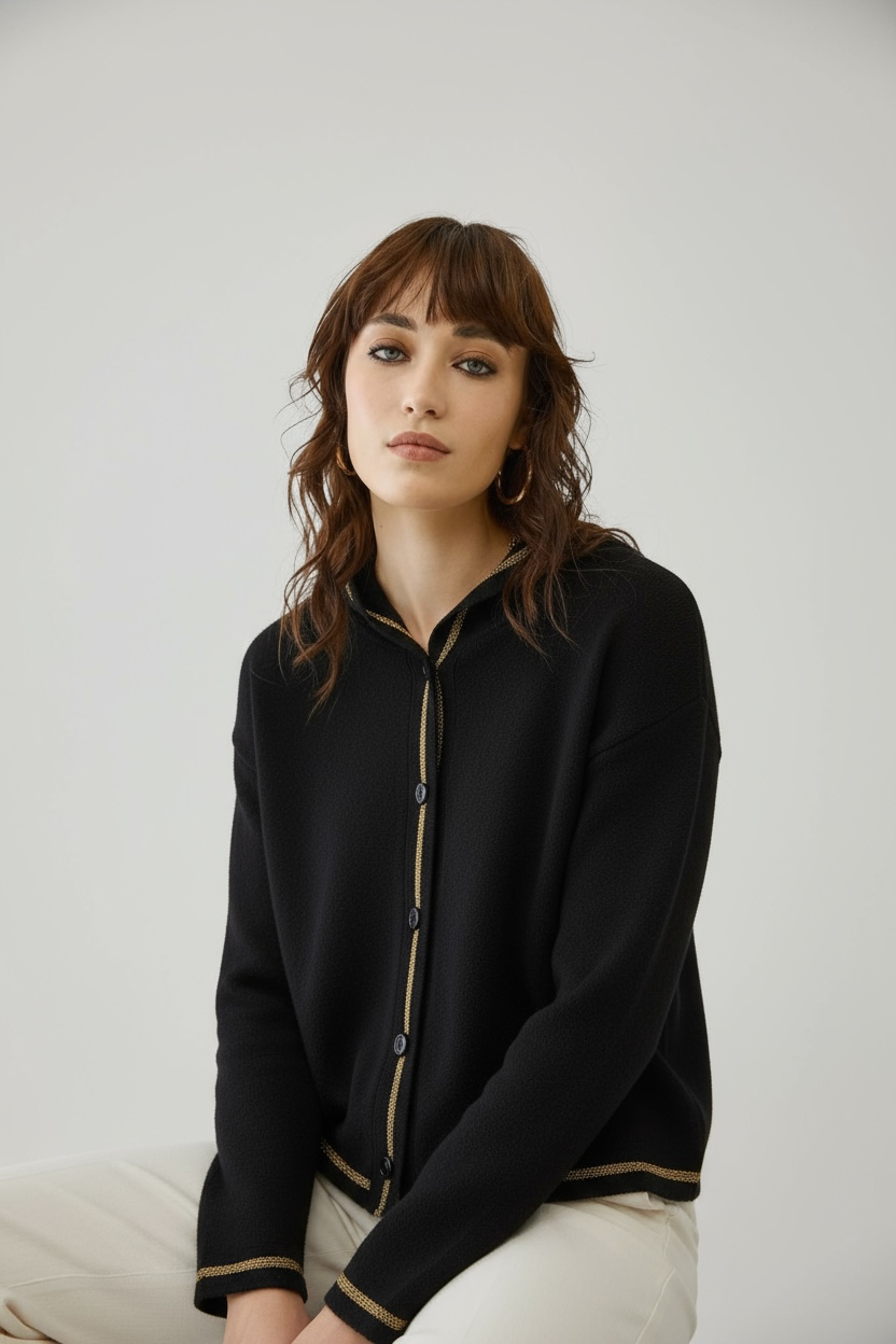 Figaro - Πλεκτή Κοντή Ζακέτα Hoddie Knit Μαύρο