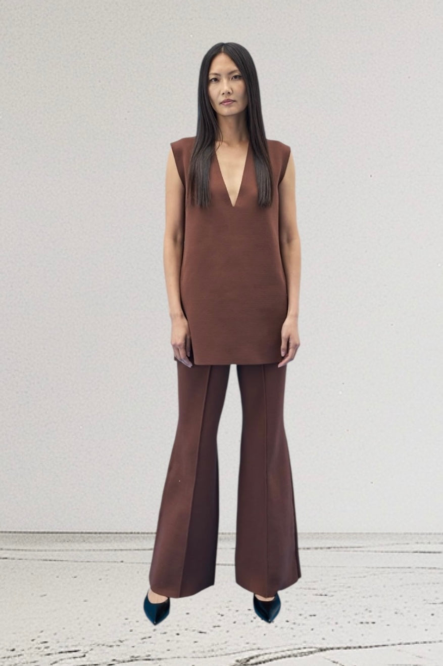 Tailor Made - Σετ Oversized V Neck Τουνίκ Και Παντελόνα Καφέ