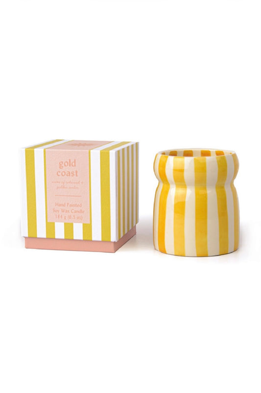 Paddywax Cabana Gold Coast - Φυτικό Κερί 184gr σε κίτρινο ριγέ κεραμικό δοχείο