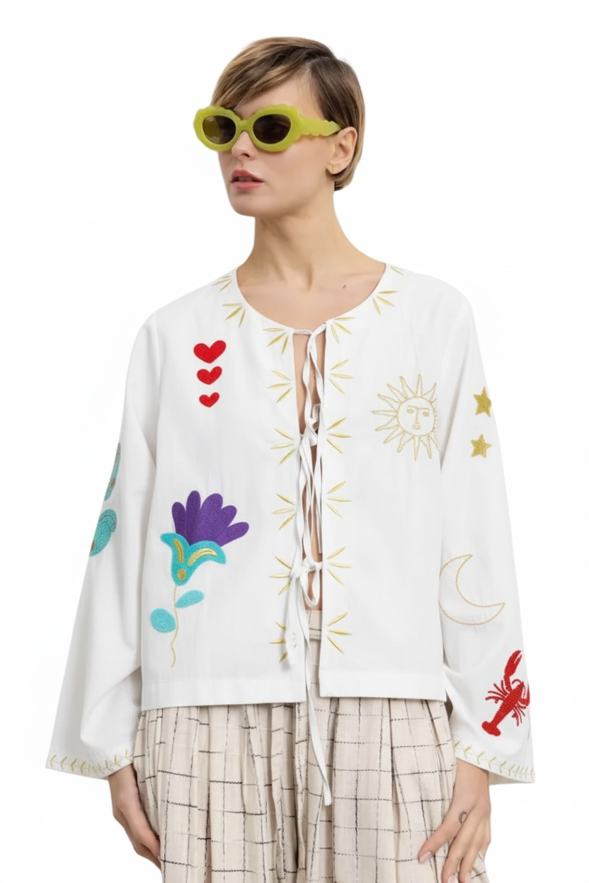Charizma - Πουκάμισο με Κεντήματα Boho Λευκό