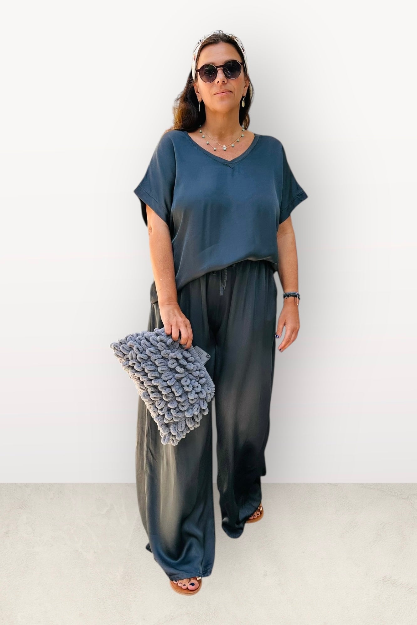 Charizma Σετ Αέρινη Παντελόνα & Μπλούζα με V