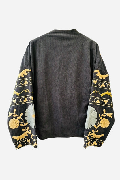 Charizma - Κοτλέ Κεντητό Jacket με Floral Κέντημα σε Navy Blue
