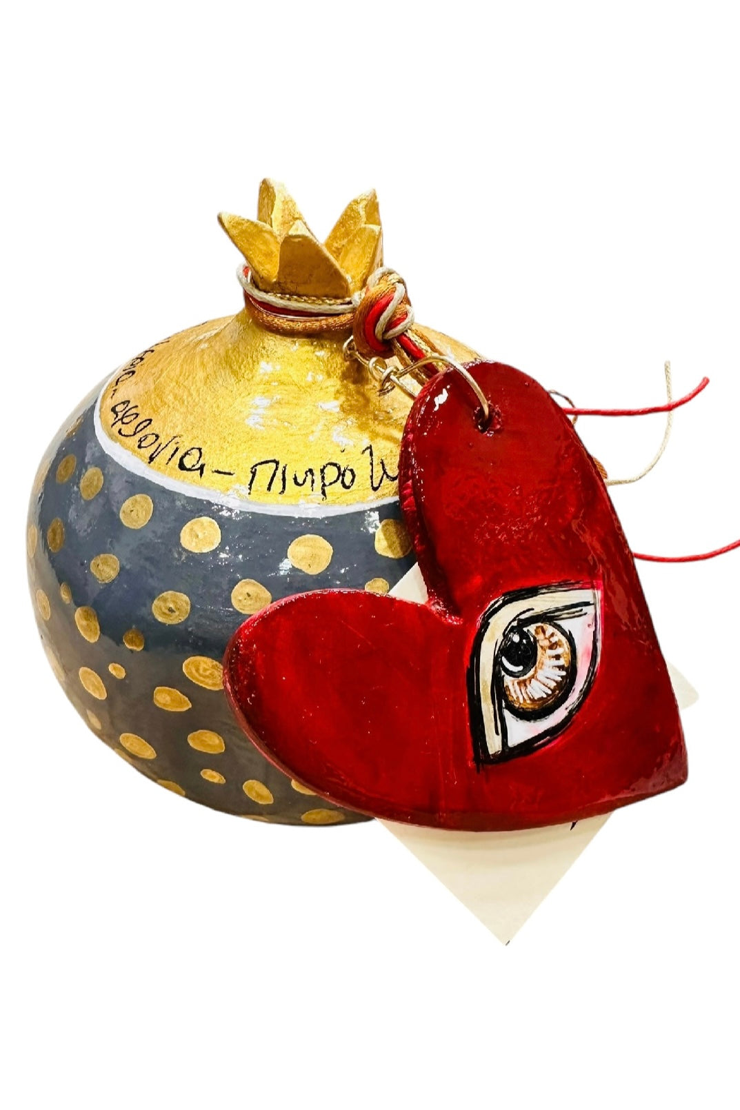 Ψαρόνι - Κεραμικό Γούρι Ρόδι Με Καρδιά Μεσαίο Γκρι