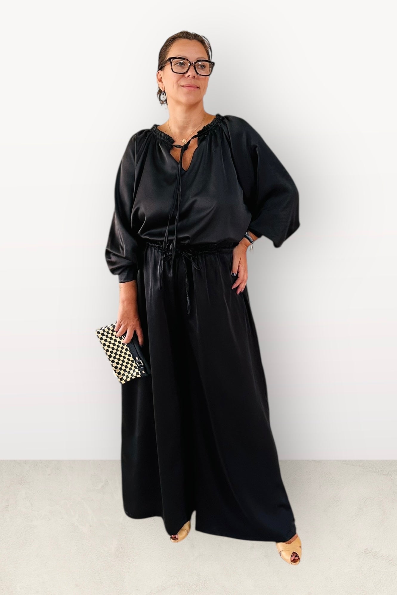 Charizma - Σετ Αέρινη Μπλουζα & Παντελόνα Σατέν Μαύρο